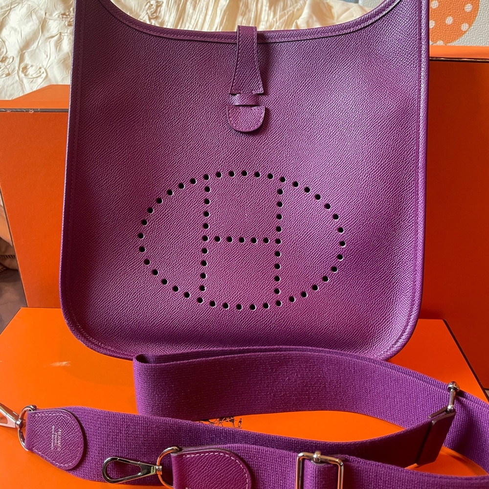 Hermes Evelyn 29 Purple Leather Shoulder Bag